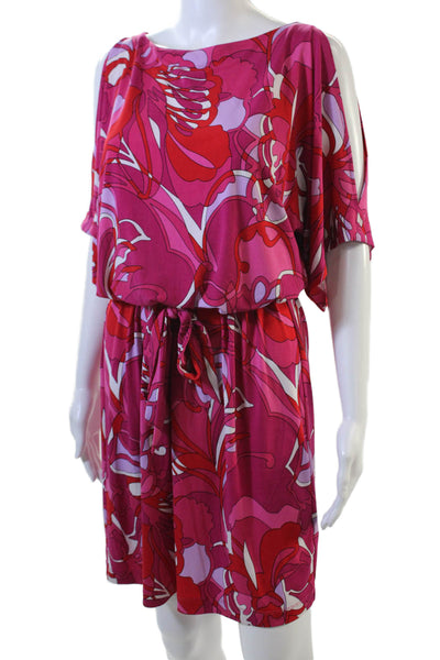 Trina Trina Turk Womens Half Sleeve Scoop Neck Abstract Dress Magenta Medium