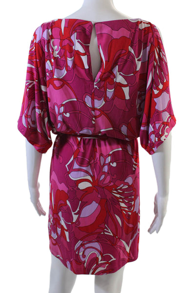 Trina Trina Turk Womens Half Sleeve Scoop Neck Abstract Dress Magenta Medium