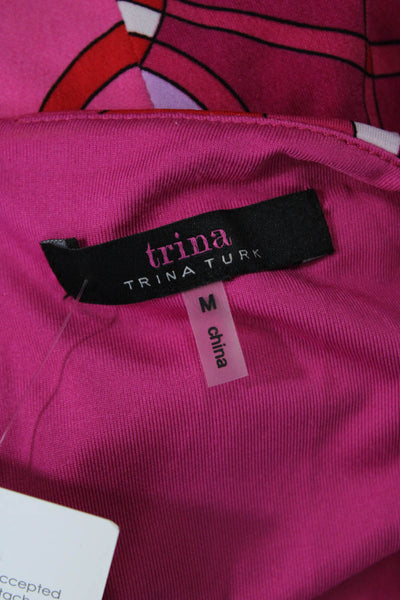 Trina Trina Turk Womens Half Sleeve Scoop Neck Abstract Dress Magenta Medium