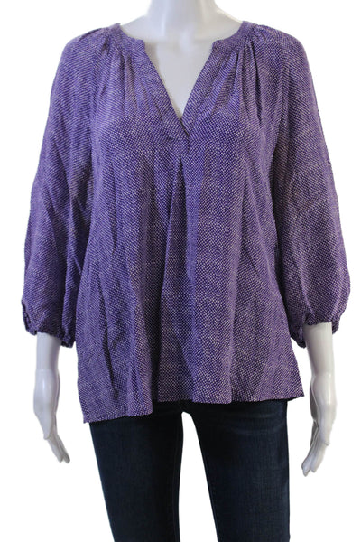 Joie Womens 3/4 Sleeve V Neck Abstract Silk Blouse Purple White Size Medium