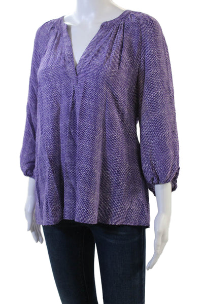 Joie Womens 3/4 Sleeve V Neck Abstract Silk Blouse Purple White Size Medium
