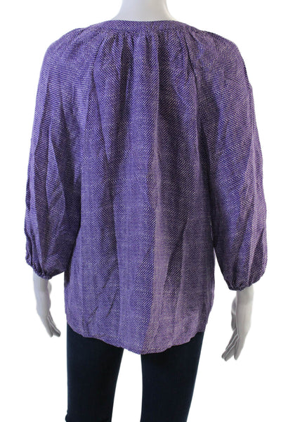 Joie Womens 3/4 Sleeve V Neck Abstract Silk Blouse Purple White Size Medium