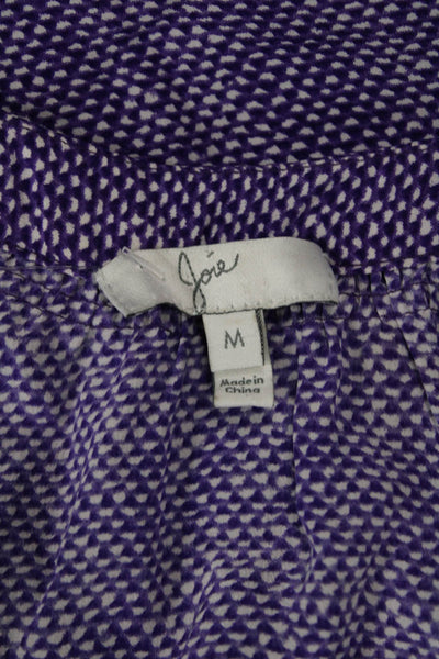 Joie Womens 3/4 Sleeve V Neck Abstract Silk Blouse Purple White Size Medium