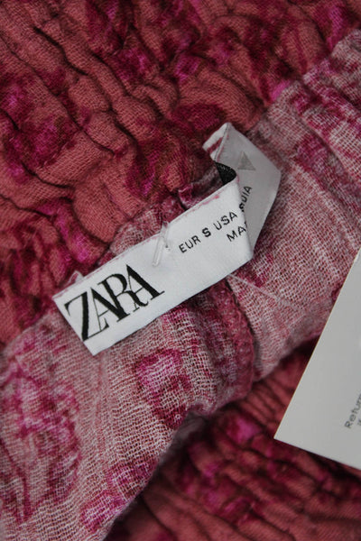Zara Womens Floral Print High Rise Pockets Shorts Pink Size Small