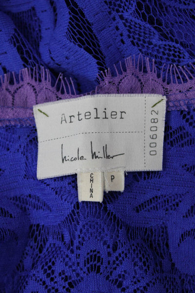 Artelier Nicole Miller Womens Floral Lace Lined Cap Sleeve Dress Blue Sz P
