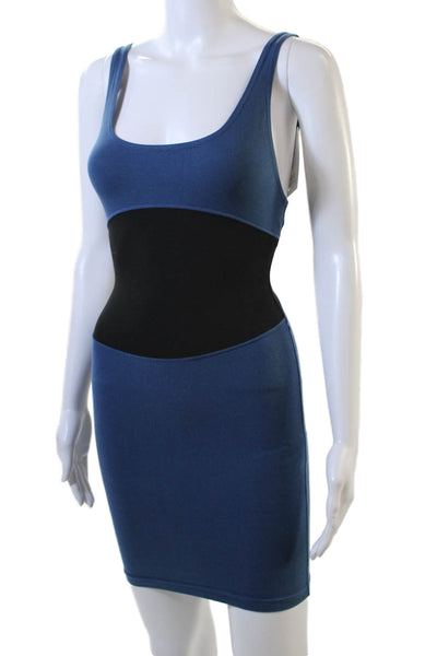 Alaia Womens Color Block Scoop Neck Sleeveless Mini Dress Blue Size XS