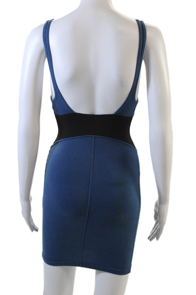 Alaia Womens Color Block Scoop Neck Sleeveless Mini Dress Blue Size XS