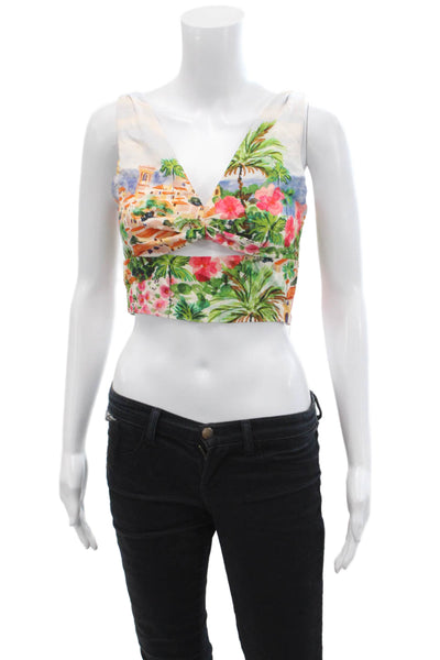 Zara Womens Graphic Ruched Cut-Out Cropped Tank Top Blouse Multicolor Size XS