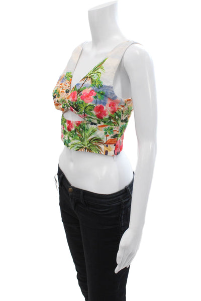 Zara Womens Graphic Ruched Cut-Out Cropped Tank Top Blouse Multicolor Size XS