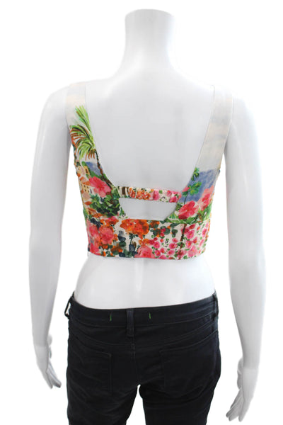 Zara Womens Graphic Ruched Cut-Out Cropped Tank Top Blouse Multicolor Size XS