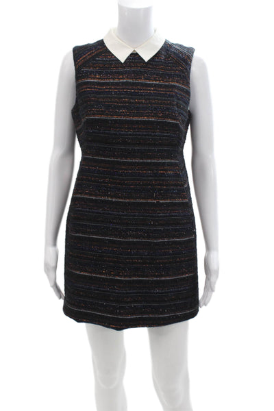 Designer Greenwich Womens Metallic Striped Collared A-Line Dress Black Size 4P