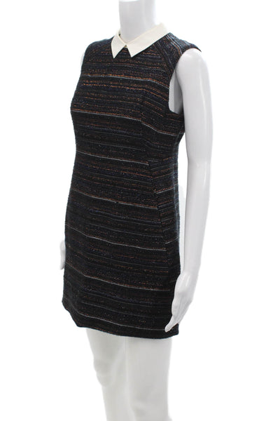 Designer Greenwich Womens Metallic Striped Collared A-Line Dress Black Size 4P