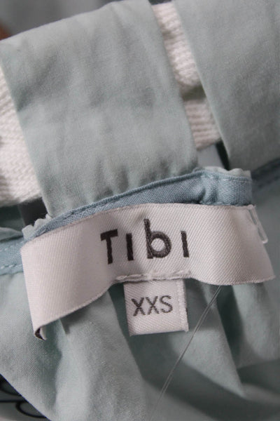 Tibi Womens Cotton Buckled V-Neck Long Sleeve Blouse Blue Size 2XS