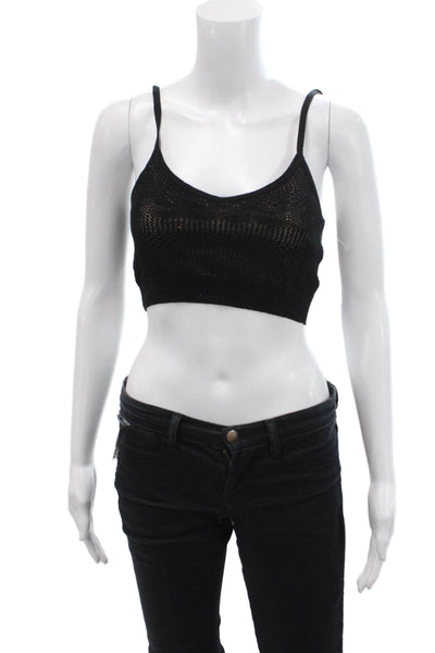 Intermix Womens Cropped Knit Tank Top Black Beige Cotton Size Petite