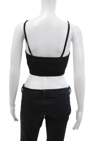Intermix Womens Cropped Knit Tank Top Black Beige Cotton Size Petite