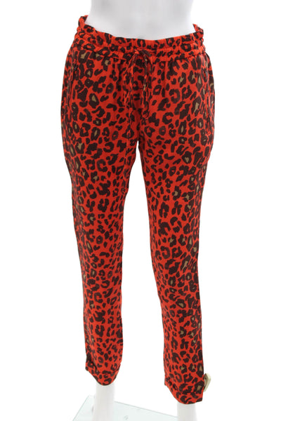 A.L.C. Womens Silk Animal Print High Rise Pants Orange Brown Size Extra Small
