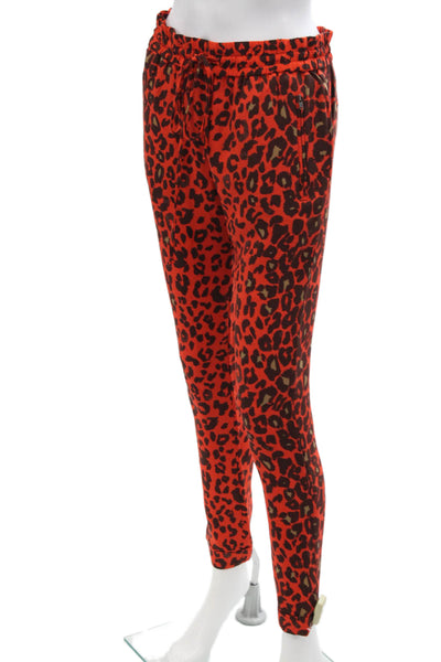 A.L.C. Womens Silk Animal Print High Rise Pants Orange Brown Size Extra Small