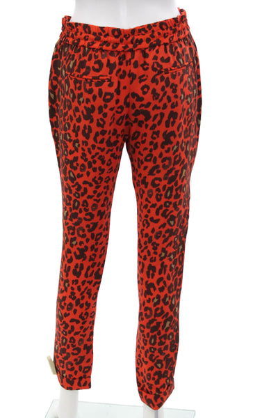 A.L.C. Womens Silk Animal Print High Rise Pants Orange Brown Size Extra Small