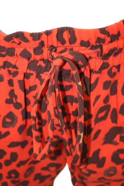 A.L.C. Womens Silk Animal Print High Rise Pants Orange Brown Size Extra Small