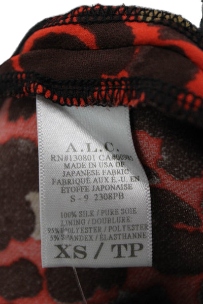 A.L.C. Womens Silk Animal Print High Rise Pants Orange Brown Size Extra Small