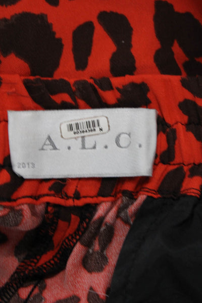A.L.C. Womens Silk Animal Print High Rise Pants Orange Brown Size Extra Small