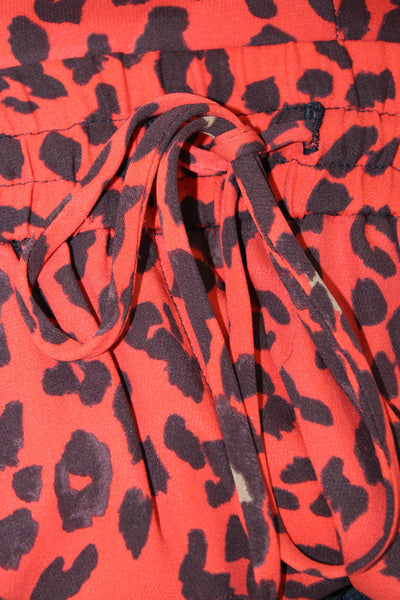 A.L.C. Womens Silk Animal Print High Rise Pants Orange Brown Size Extra Small