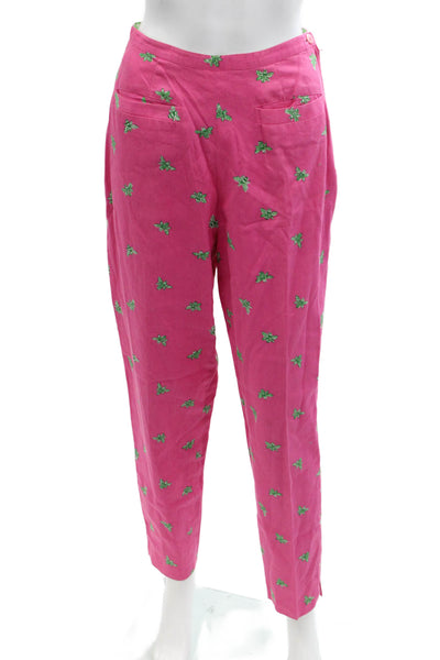 Lilly Pulitzer Womens Bee Print High Rise Pants Pink Green Cotton Size 6