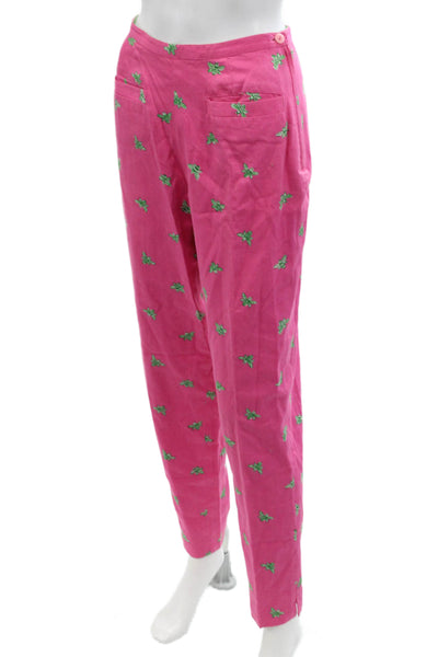 Lilly Pulitzer Womens Bee Print High Rise Pants Pink Green Cotton Size 6