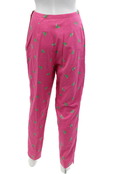 Lilly Pulitzer Womens Bee Print High Rise Pants Pink Green Cotton Size 6