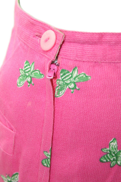 Lilly Pulitzer Womens Bee Print High Rise Pants Pink Green Cotton Size 6