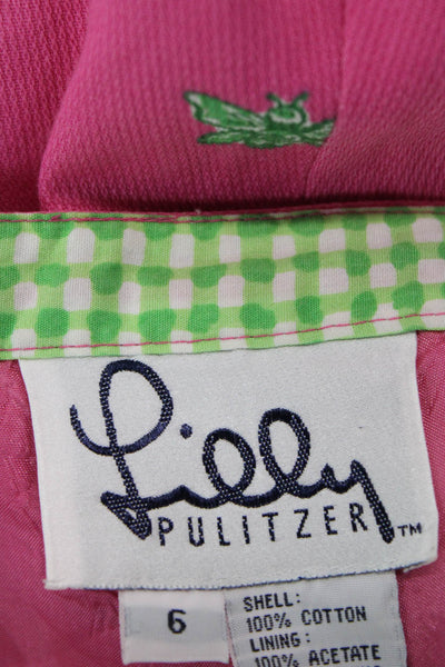Lilly Pulitzer Womens Bee Print High Rise Pants Pink Green Cotton Size 6