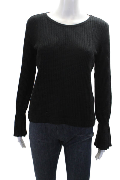 AQC Womens Crew Neck Long Sleeve Flared Cuff Casual Top Black Size 0