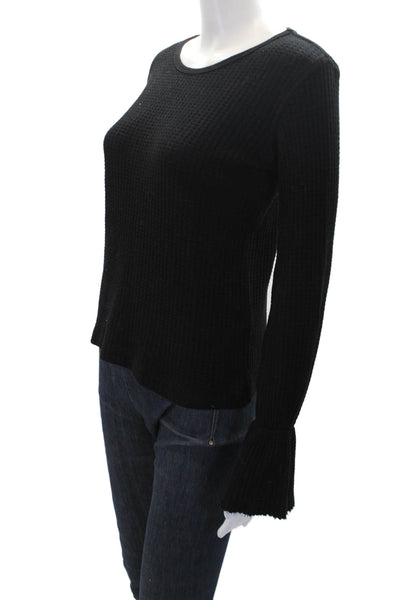 AQC Womens Crew Neck Long Sleeve Flared Cuff Casual Top Black Size 0
