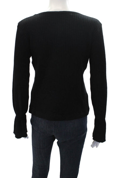 AQC Womens Crew Neck Long Sleeve Flared Cuff Casual Top Black Size 0