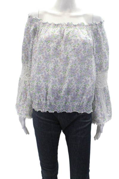 Temptation Womens Textured Scoop Neck Long Sleeve Floral Top White Size M