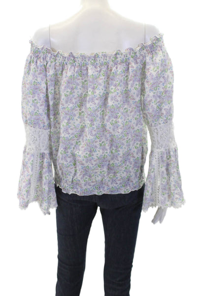 Temptation Womens Textured Scoop Neck Long Sleeve Floral Top White Size M