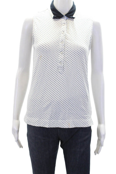 Daily Sports Womens Cotton Sleeveless V-neck Polka Dot Top White Size M