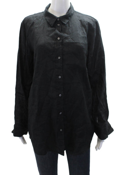Gap Womens Textured Long Sleeve Button Top Black Size M