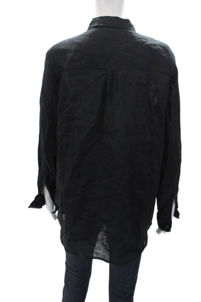 Gap Womens Textured Long Sleeve Button Top Black Size M