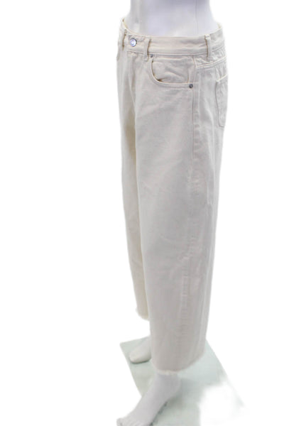 Zara Womens Cotton Zip Button Wide Leg Causal Pants Cream Size 06