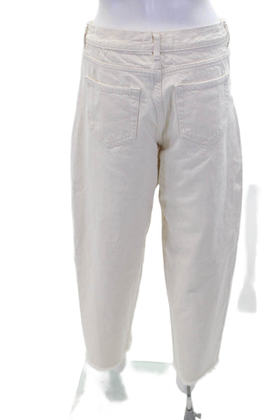 Zara Womens Cotton Zip Button Wide Leg Causal Pants Cream Size 06
