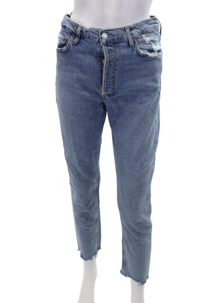 Agolde Womens Cotton Zip Button Distress Jeans Blue Size EUR 27