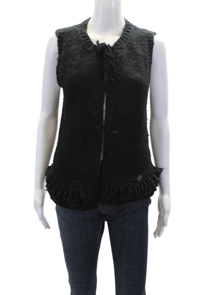 Carolina Herrera Womens Sleeveless Knitted Tie Detail Sweater Black Size S