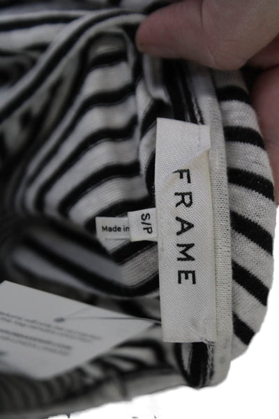 Frame Womens Cotton Striped Print Round Neck Long Sleeve Top White Black Size S