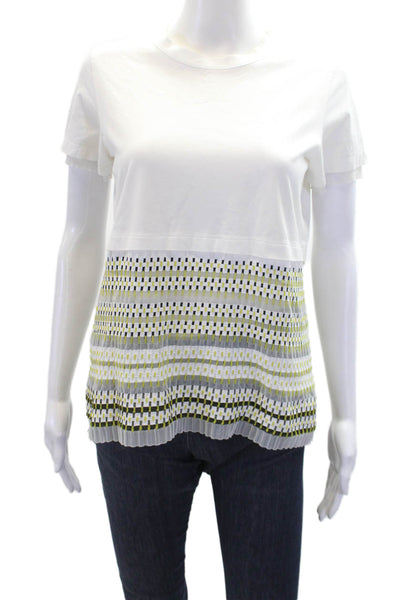 MRZ Womens Cotton Sheer Geometric Print Round Neck T-Shirt White Size L