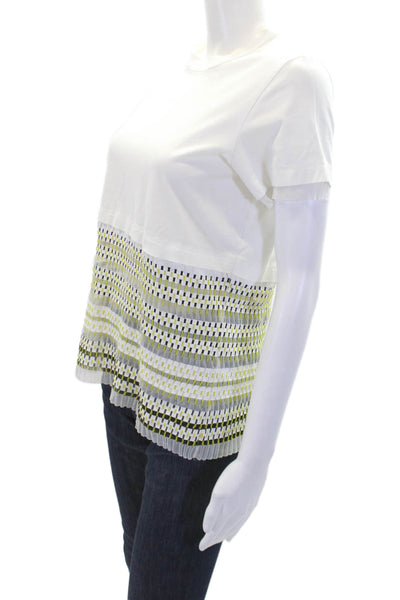 MRZ Womens Cotton Sheer Geometric Print Round Neck T-Shirt White Size L