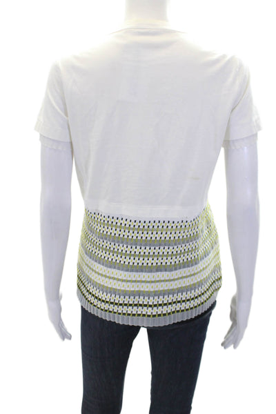 MRZ Womens Cotton Sheer Geometric Print Round Neck T-Shirt White Size L