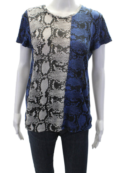 Proenza Schouler Womens Animal Print Short Sleeve Pullover T-Shirt Blue Size S