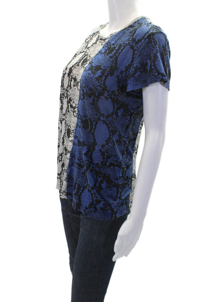 Proenza Schouler Womens Animal Print Short Sleeve Pullover T-Shirt Blue Size S
