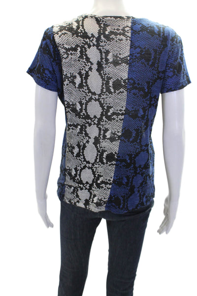 Proenza Schouler Womens Animal Print Short Sleeve Pullover T-Shirt Blue Size S